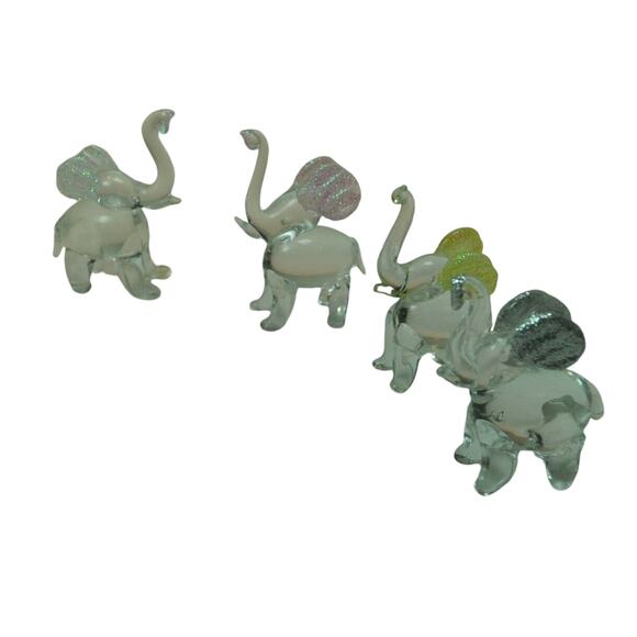 Glass Elephant Miniatures with Colored Ears Lot of 7 - Picture 4 of 8